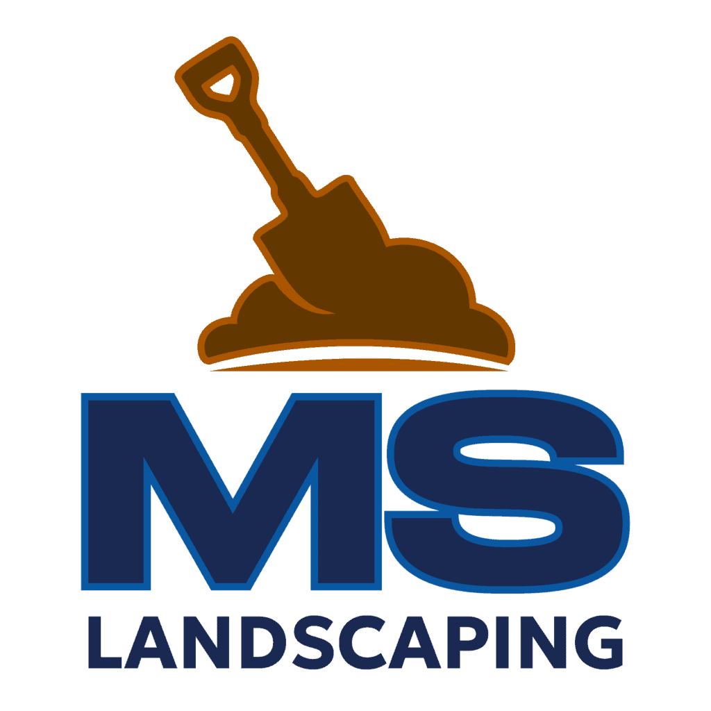 MS LandScaping logo featuring a shovel and landscape design.