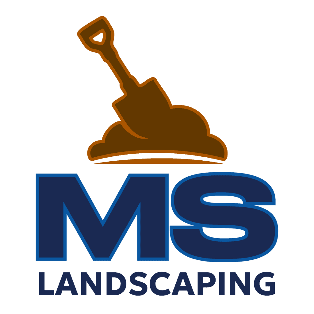 MS LandScaping logo featuring a shovel and landscape design.