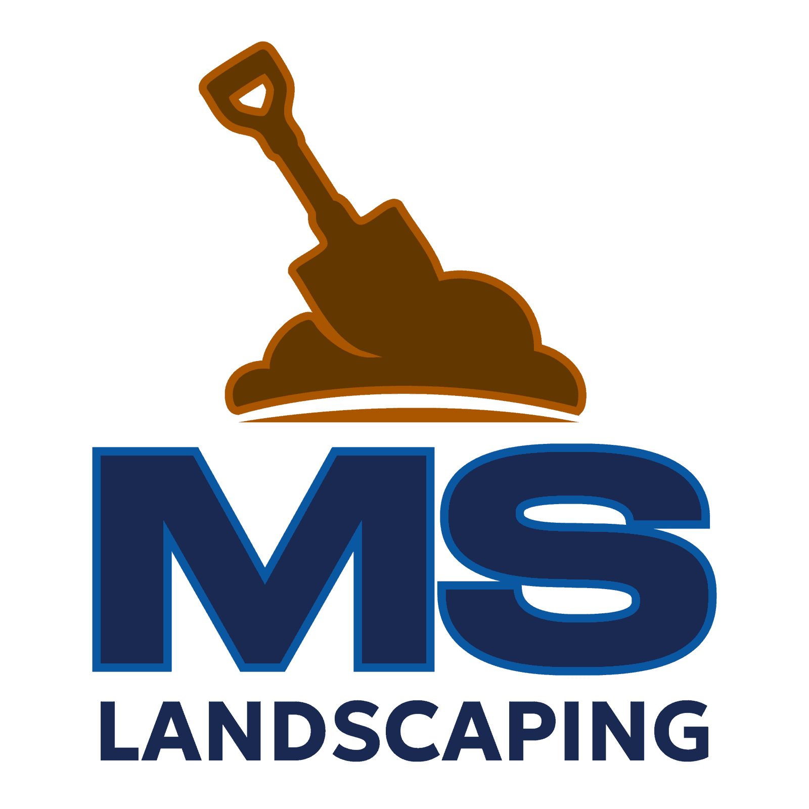 MS LandScaping logo featuring a shovel and landscape design.