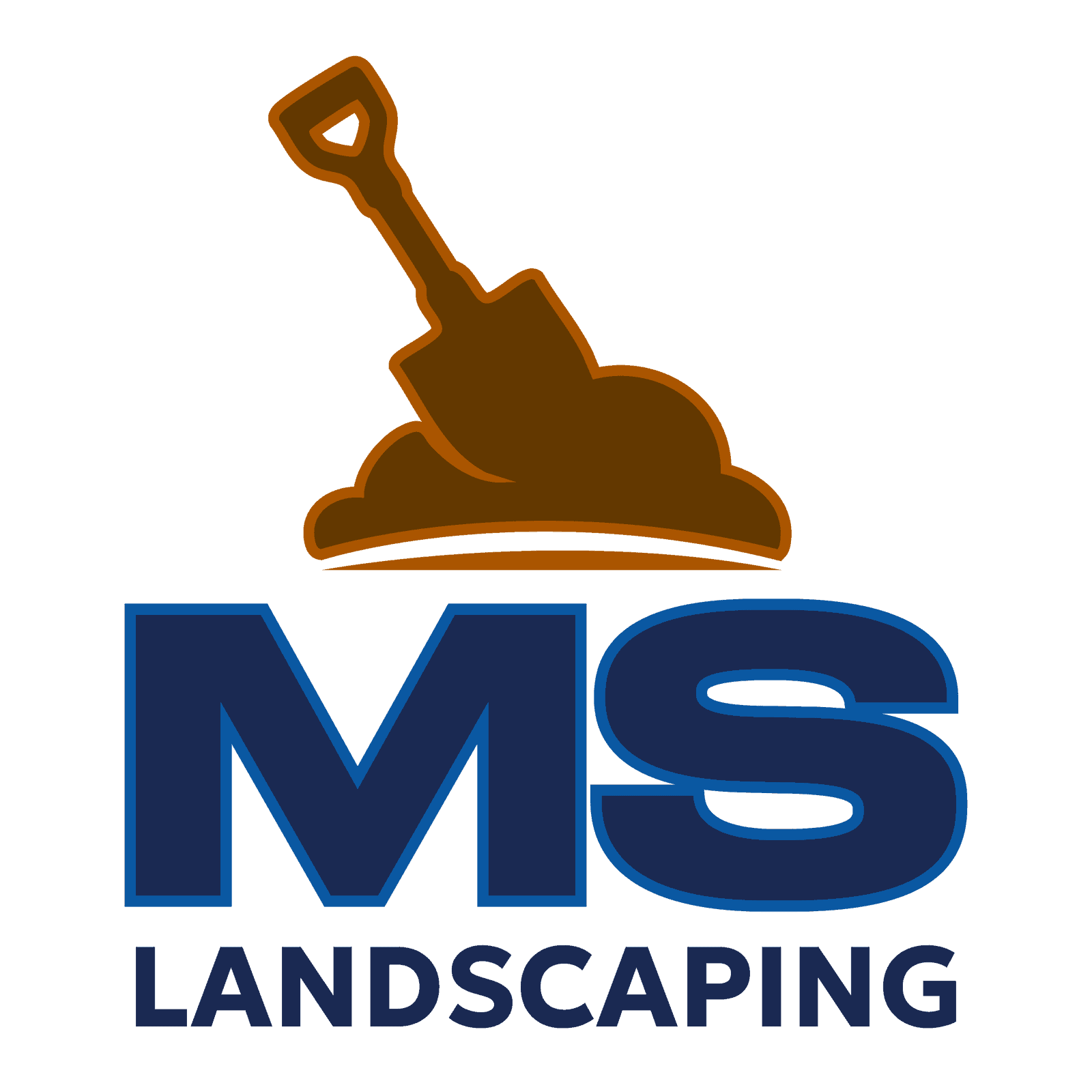 MS LandScaping logo featuring a shovel and landscape design.